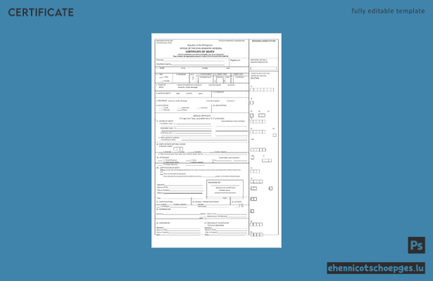 Philippinisches Standesamt – Beispiel einer allgemeinen Sterbeurkunde (Vorschau)